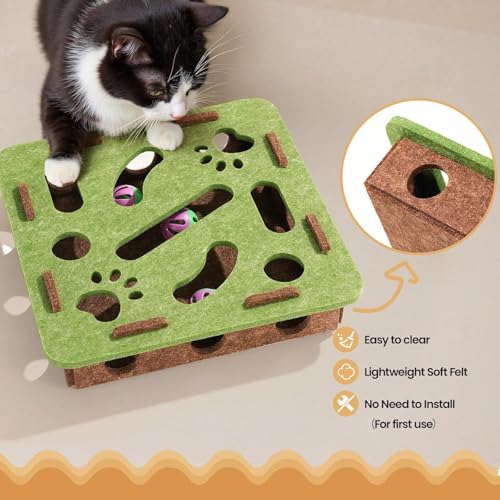 Cat Scratch Puzzle Enrichment Box, Cat Puzzle Toy with 2 Bell Balls, Enrichment Toys for Indoor Cats - color: Green
