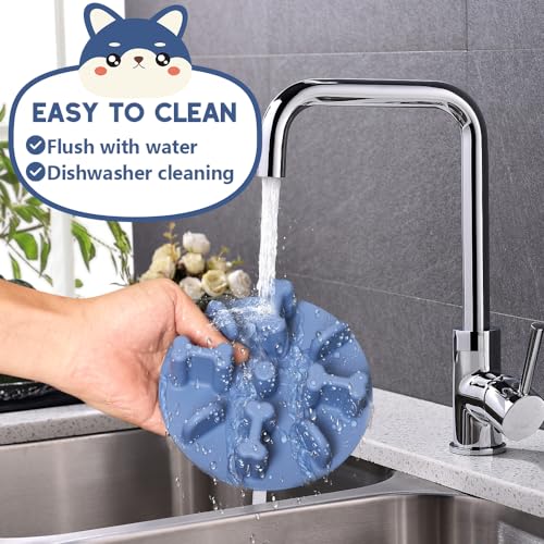 Soft Silicone Anti-Choking Puzzle Feeder Insert - Compatible with Regular Elevated Dog Bowls, Anti-Slip Slow Down Eating Insert - color: Blue, size: Large