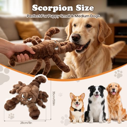 Furdog Squeaky Plush Dog Toy Interactive Chew Toys for Small Medium Dogs, Tough Crinkle Stuffed Animal Toys to Keep Them Busy, Brown Scorpion