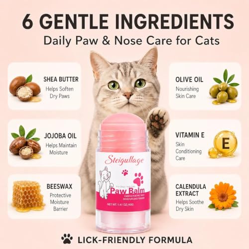 Cat Paw Balm, Lick-Safe Moisturizer for Dry Paws & Nose,1.41 oz - color: pink