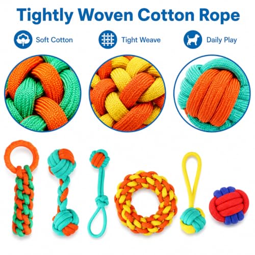 Aitmexcn Dog Rope Toys, 6 Pack Cotton Puppy Teething and Chew Toys - size: 6 Pack-Medium