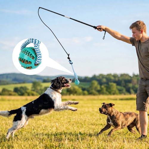 Flirt Pole for Dogs, Heavy Duty 33" Detachable Toy with 5 Lures - color: Rope+Ball