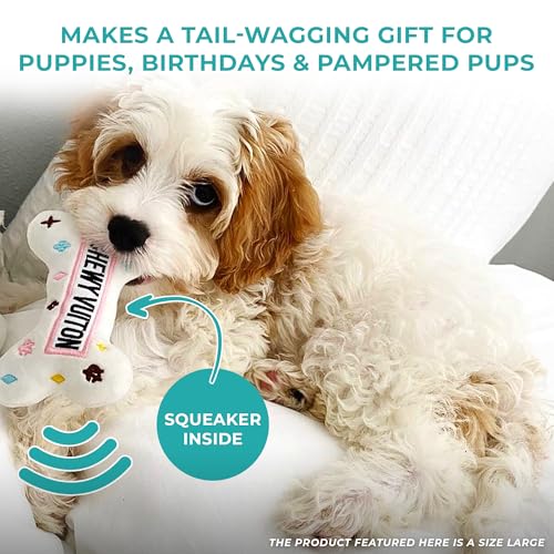 Haute Diggity Dog Chewy Vuiton Bone Plush Dog Toy, Designer Parody Toy - color: White Bone, size: Large