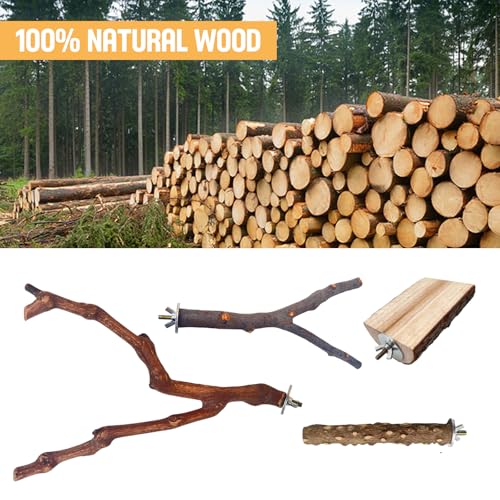 5PCS Bird Perch Stand, Bird Perch Stand Natural Wood Standing - color: Wood