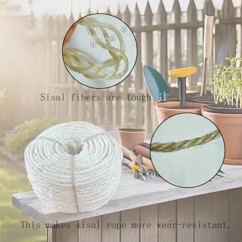 164 Feet Sisal Rope for Cat Tree & Scratching Post Replacement - color: 1/4 inch (6mm) Light Color