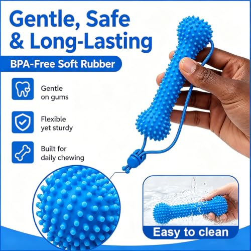 Dog Dental Chew Toy, Dual-Action Canine Dental Prop Mouth Opener with Adjustable Strap, PVC Bite & Brush Teeth Cleaning Toy for Small Medium Large Dog