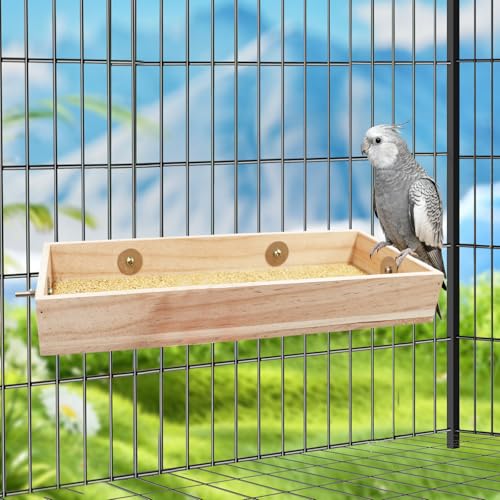 Bird Cage Accessories, Wooden Food Dish for Small to Medium Birds, Bird Feeder for Cage, Food Bowl for Budgie, Cockatiel, Lovebird, Conure, Parakeet, Canary, Kakariki - size: 30cm×15cm