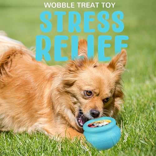 Wobbly Dog Enrichment Lick Toy, Stuffable Frozen Lick Bowl to Keep Dogs Busy, Long-Lasting Interactive Treat Dispensing Dog Toy, Silicone Fetch Catch Chew Toy(Teal,L) - color: Teal, size: L