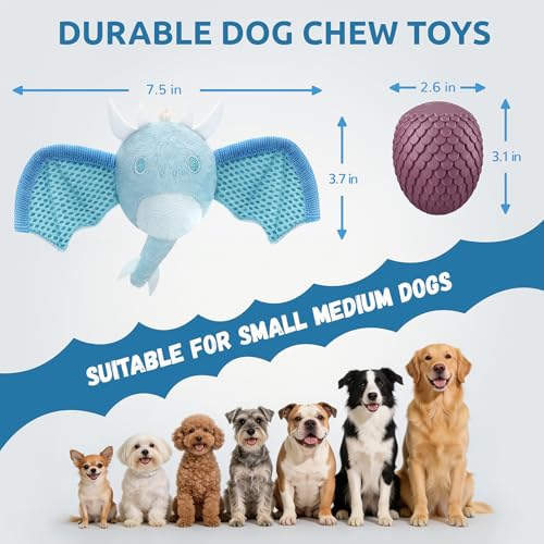 Interactive Dog Squeaky Toys, Indestructible Chew Toys Built-in Vanilla Ice Cream Flavored Ball, Puppy Plush Toys for Small Medium Chewers to Keep Them Busy - Blue Bat - color: Blue Bat