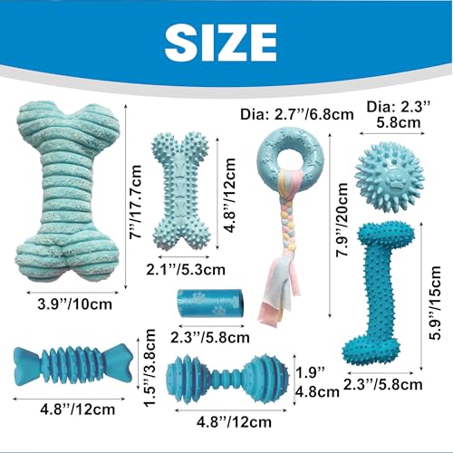 PetLike 8PCS Puppy Teething Toys Set - Interactive Dog Chew Toys with Ball & Cotton Ropes Safe & Durable Teething for Small Puppies(Blue) - color: Blue