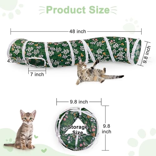 Glittme S-Shape Cat Tunnel, Foldable Cat Tunnels for Indoor Cats - color: Green Flowers