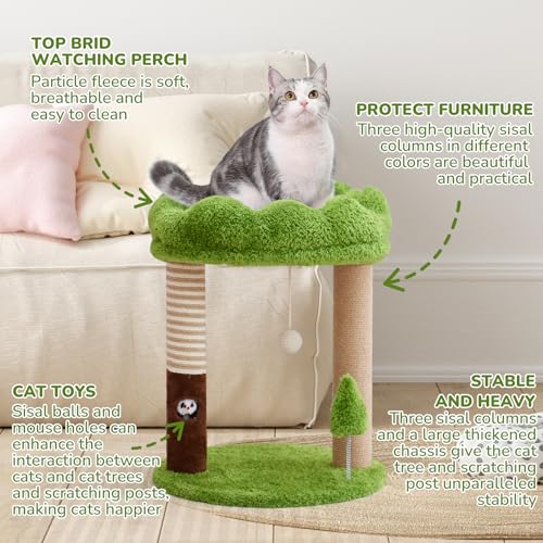 WOOCHPET 21" Small Cat Tree with 2 Scratching Posts and Perch Bed - color: Green-2