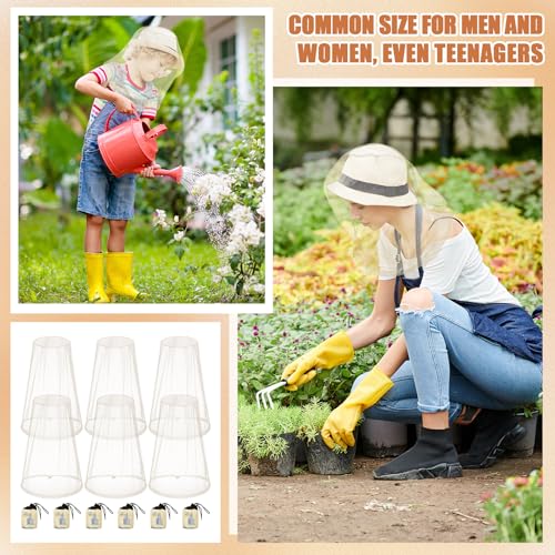 HESTYA 6pack Mosquito Bug Head Net Mesh for Camping Hiking, Beige - color: Beige