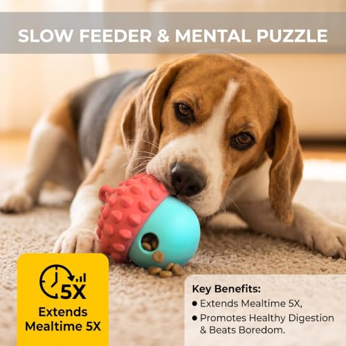 Dog Toy Treat Dispenser, Slow Feeder Puzzle (Reddish Blue) - color: reddish blue