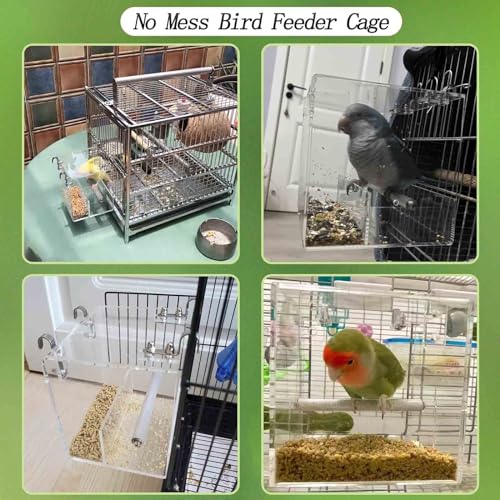 No Mess Bird Feeder for Cage, Automatic Acrylic No Mess Bird Feeder Cage - size: Large