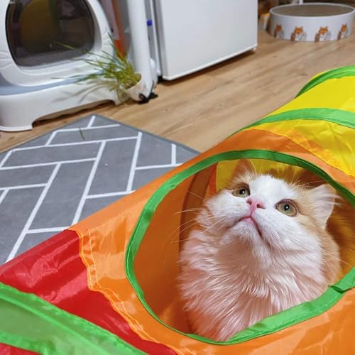 Cat Tunnel Toy with Hanging Ball, Cat Tunnel，Cat Tunnels for Indoor Cats - style: Straight tunnel