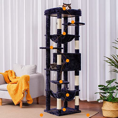 Heybly Cat Tree for Large Cats 20 lbs, 69 inches XXL Cat Tower HCT031G - color: Smoky Gray, size: 69 inch