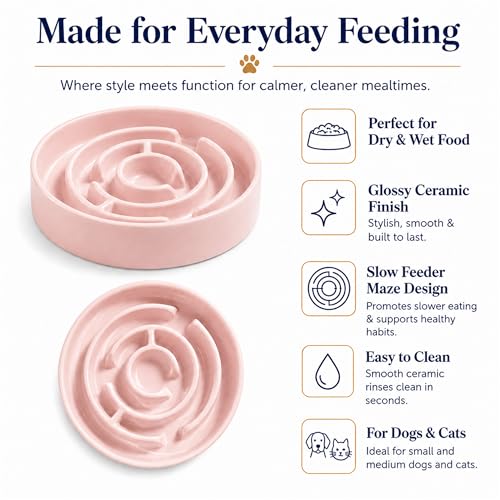Ceramic Slow Feeder Dog Bowl 1.5 Cup Puzzle Dish for Small Medium Dogs - color: Ceramic-Pink