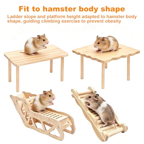 4 Pcs Hamster Cage Accessories, Natural Wood Platform Climbing Toy - color: L