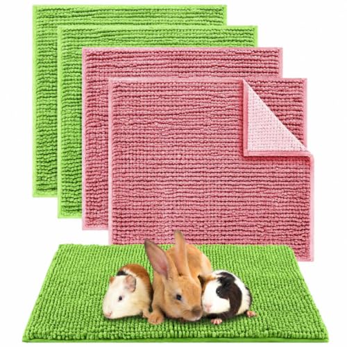 Amylove 4 Pcs Guinea Pig Cage Liner, 12 x 12 Inch, Green Pink - color: Green Pink, size: 12 x 12 Inch, style: Low Pile Chenille