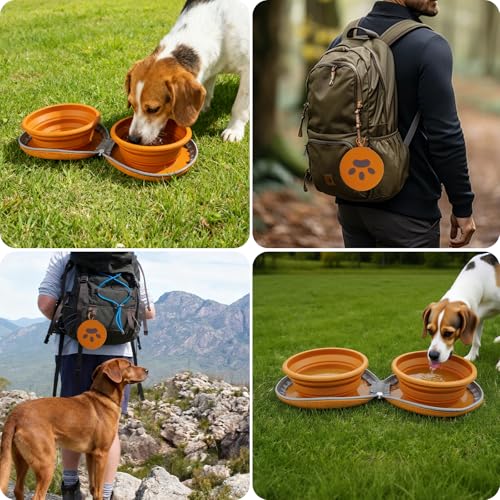 Zegcohjave 2-in-1 Collapsible Dog Bowls,Portable Dog Food and Water Bowl - color: brown