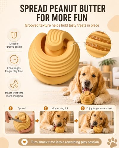 Dog Toy Ball for Aggressive Chewers, Natural Rubber Durable Treat Dispensing Dog Toy with Peanut Butter Grooves, Interactive Dog Puzzle Toy for Boredom, Chew Toy for Dogs - color: Orange
