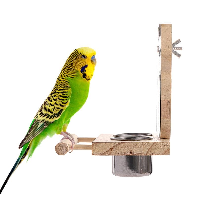 Bird Mirror Parrot Perch with Mirror and Stainless Steel Feeding Cups for Parakeets Cage Swing Wooden Mirror Fun Play Toy for Birds Lovebird Conures Cockatiels - style: Style B