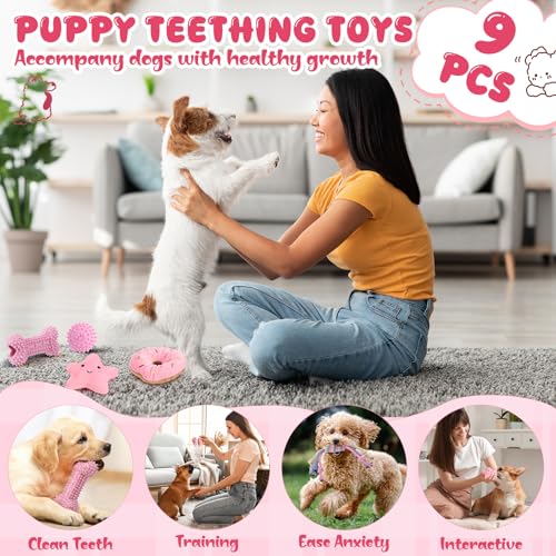 9pcs Pink Puppy Toys for Teething Treat Interactive to Keep Them Busy - color: Multicolor