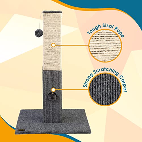 Pawbee 32" Cat Scratching Post with Jingle Bell and Softball, Sisal Rope Tower for Indoor Adults Large Cats, Gray & Beige - color: Gray & Beige