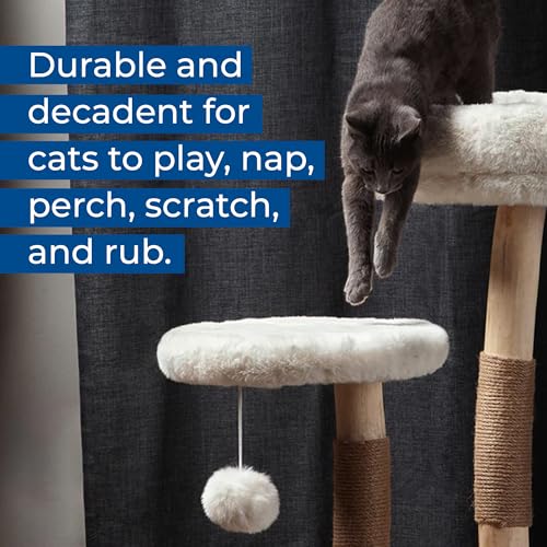 Habitat Haven The Oasis Cat Tree - Luxury Cat Condo, Modern Indoor Tower with Faux Fur Bed, Scratching Posts, and Toy for Cats, 23.5-Inch Width x 18-Inch Depth x 28.5-Inch Height - color: The Oasis