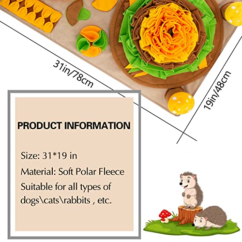 Pet Snuffle Mat for Dogs Hedgehog Puzzle Toy Large Sniffing Mat with Squeaky Mushrooms Portable Indoor/Outdoor Digging Mat for Foraging Skills & Stress Relief
