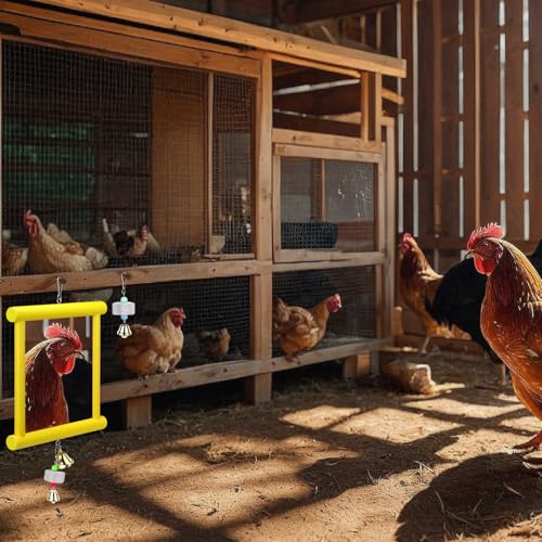 1 Pcs Chicken Mirror Toys Large 12x10 Inch Hanging Swing Mirror with Bell