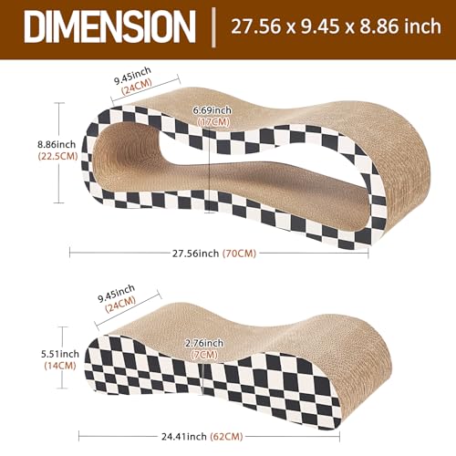 2 in 1 Large Cardboard Cat Scratcher Lounger, Cat Scratching Board for Indoor Cats, 100% Recyclable & Reversible Horizontal Scratching Pads Prevents Furniture Damage, Checkerboard - color: 2 IN 1 Large Checkerboard