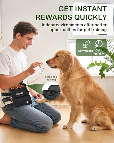 Dog Training Treat Pouch with Waist Belt & Shoulder Strap - Adjustable 3-Way Wear Waterproof Dog Walking Bag - Multi-Pocket Fanny Pack for Treats, Poop Bags & Accessories