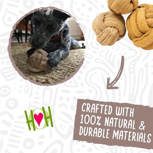 HuggleHounds Huggle-Hide Knotted Bone - Leather Dog Toys for Aggressive Chewers, Interactive for Small or Large Breeds, Tough & Durable - Knotted Leather Ball, Large - size: Large, style: Knotted Leather Ball