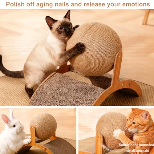 Cat Bunny Toys Scratcher, 2-in-1 Rabbit Kitten Sisal Rope for Scratcher, Cute Scratching Pad Ball with Cardboard, Claw Interactive Toys Nail Scratching Post for Indoor Pets Ferrets Small Animals