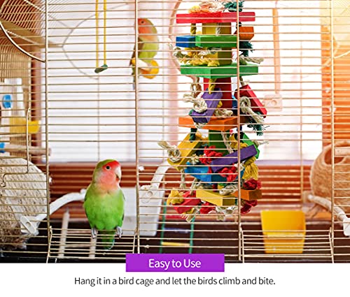 RUBY.Q 3 Pack Large Parrot Toy, 20in Bird Parrot Toy, Multicolor Natural Wooden Bird Chewing Toys for Large Macaws, African Grey and a Variety of Amazon Parrots - size: 3 Pack