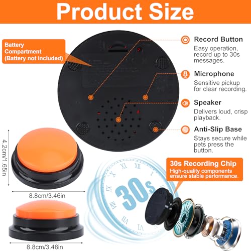 16 Pcs Dog Talking Buttons for Communication, 30-Second Recordable Voice Buttons with Non-Slip Base, Pet Training Buzzers for Dogs and Cats,Batteries Not Included - size: 16 Pcs