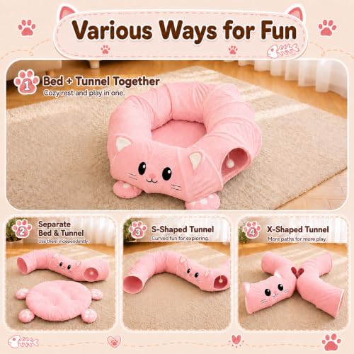 Cat Tunnel Bed with 21 Interactive Toys - color: Pink, Kitten Pattern