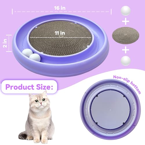 Interactive Cat Ball Track Toy for Indoor Cats, Cat Scratching Board & Exercise Set for Bored Indoor Adult and Kitten Mental & Physical Stimulation, with Spare Ball to Prevent Loss (Purple) - color: Purple