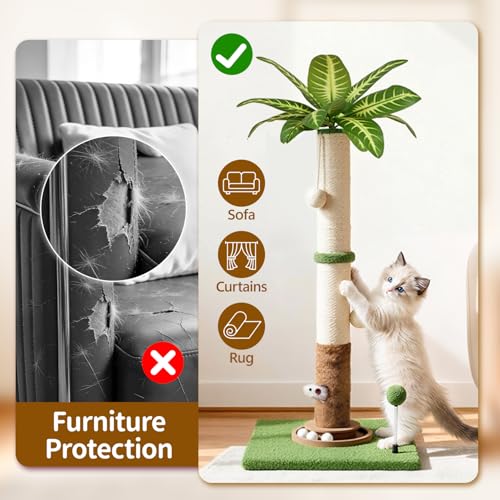 35" Tall Palm Tree Cat Scratching Post Vertical for Indoor Cats - color: Light Green, size: 35 in