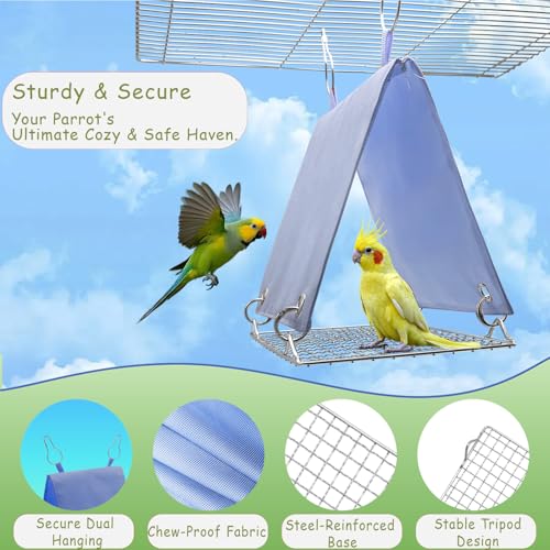 Bird Tent with Removable Pad Easy to Clean, Bird Toys Swing Parrot Hammock for Cockatiels Conures - Hanging Cage Bed Waterproof, Chew-Proof for Parakeets Lovebirds, Blue