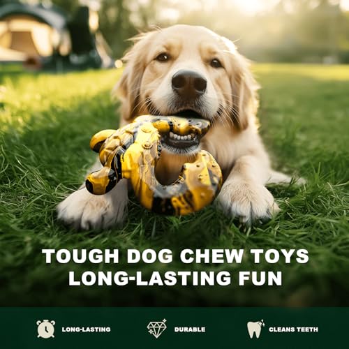 Dog Chew Toys for Aggressive Chewers – Tough Indestructible Dog Toy for Large Dogs, Durable Long-Lasting Chew Bones, Heavy Duty Interactive Dog Toys to Keep Dogs Busy & Relieve Boredom - color: Yellow Black