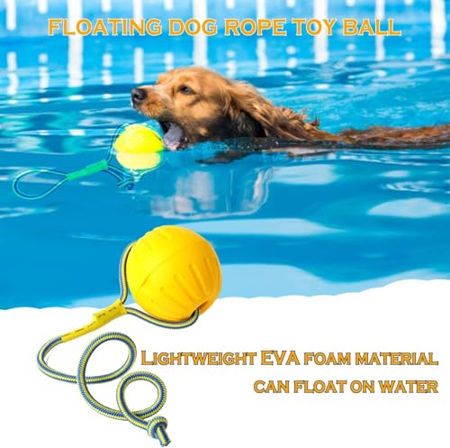 Dog Ball On a Rope Dog Toy, Floating Foam Dog Ball with Rope, Tug Ball Toy for Small Medium Large Dogs Fetch, Catch, Throw, Training (Yellow) - color: Yellow