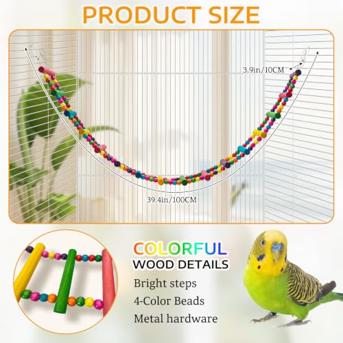 BNOSDM Bird Ladder Bridge Colorful Wooden Parakeet Toys Swing (39.4in) - size: 39in-16Steps-Colorful