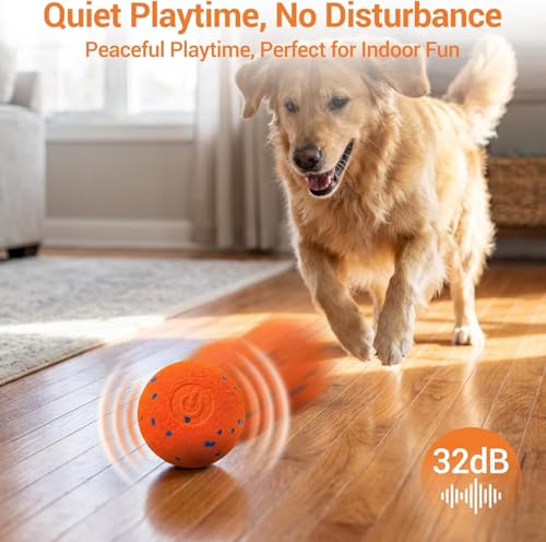 Smart Interactive Dog Toy, Pet Automatic Moving Bouncing Ball, Chew-Proof E-TPU Shell Active Rolling Ball for Medium and Large Dogs (Orange)