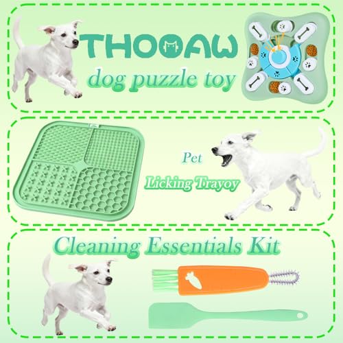 4-Piece Dog Puzzle Toy Set with Lick Mat and Slow Feeder - color: Green