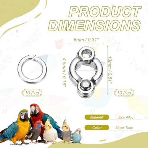 Bird Foot Rings 10Set 4.5mm/0.18" ID Metal Leg Ring Silver Tone - size: 4.5mm/0.18" ID