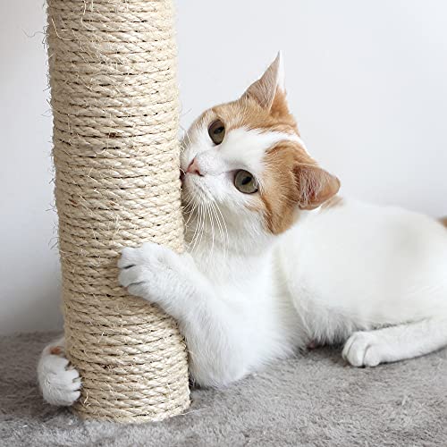 Cat Scratching Post - 3 Scratcher Posts with Carpeted Scratch Pad Base and Perch - Furniture Scratching Deterrent for Indoor Cats by PETMAKER (Gray) - color: Gray