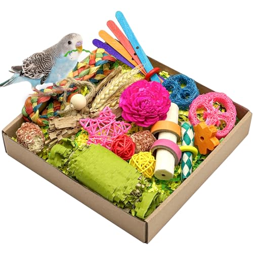 Natural Bird Toy Foraging Parrot Shredding Toys Box Conure Chewing Toys for Cockatiel Lovebird Parakeet Budgie Small-Medium Birds (Colorful) - color: Colorful